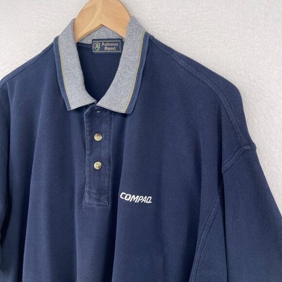 COMPAQ Computers Shirt Mens XL ANDREWS SPORT Polo Golf Pique Cotton Blue - Picture 5 of 13